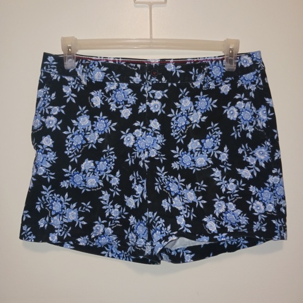 Tommy Hilfiger‎ Womens Navy Blue Floral Chino Shorts Size 12 Botanical Print